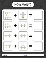 How many counting game with tombstone. worksheet for preschool kids, kids activity sheet vector