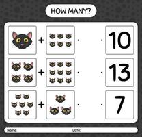 How many counting game with cat. worksheet for preschool kids, kids activity sheet vector