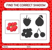 Find the correct shadows game with redberry. worksheet for preschool kids, kids activity sheet vector