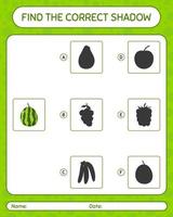 encuentra el juego de sombras correcto con sandía. hoja de trabajo para niños en edad preescolar, hoja de actividades para niños vector