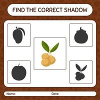 Find the correct shadows game with longan. worksheet for preschool kids, kids activity sheet vector