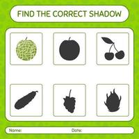 Find the correct shadows game with cantaloupe. worksheet for preschool kids, kids activity sheet vector