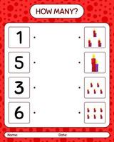 How many counting game with candle. worksheet for preschool kids, kids activity sheet vector