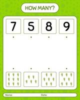 How many counting game with zombie's hand. worksheet for preschool kids, kids activity sheet vector