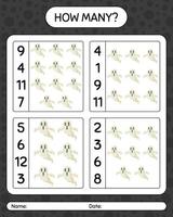 How many counting game with ghost. worksheet for preschool kids, kids activity sheet vector