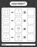 How many counting game with ghost. worksheet for preschool kids, kids activity sheet vector