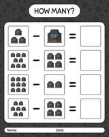 How many counting game with tombstone. worksheet for preschool kids, kids activity sheet vector