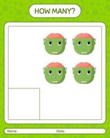 How many counting game with frankenstein. worksheet for preschool kids, kids activity sheet vector