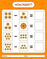 How many counting game with spider web. worksheet for preschool kids, kids activity sheet vector