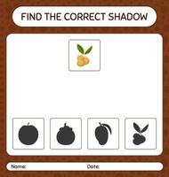 Find the correct shadows game with longan. worksheet for preschool kids, kids activity sheet vector