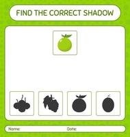 Find the correct shadows game with guava. worksheet for preschool kids, kids activity sheet vector