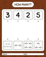 How many counting game with bat. worksheet for preschool kids, kids activity sheet vector