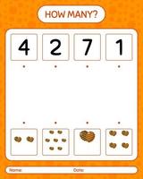 How many counting game with balloon. worksheet for preschool kids, kids activity sheet vector