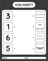 How many counting game with bat. worksheet for preschool kids, kids activity sheet vector