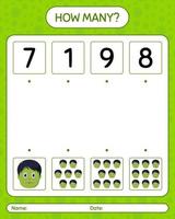 How many counting game with zombie. worksheet for preschool kids, kids activity sheet vector