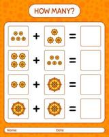 How many counting game with spider web. worksheet for preschool kids, kids activity sheet vector