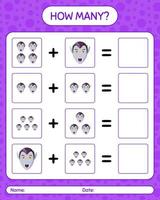 How many counting game with vampire. worksheet for preschool kids, kids activity sheet vector