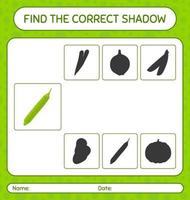 Find the correct shadows game with petai. worksheet for preschool kids, kids activity sheet vector