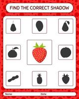 Find the correct shadows game with strawberry. worksheet for preschool kids, kids activity sheet vector