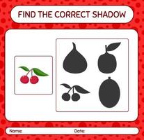 encuentra el juego de sombras correcto con ciruela pasa india. hoja de trabajo para niños en edad preescolar, hoja de actividades para niños vector