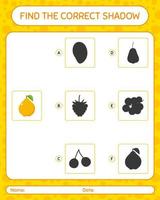 Find the correct shadows game with quince. worksheet for preschool kids, kids activity sheet vector