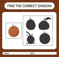 encuentra el juego de sombras correcto con la manzana de terciopelo. hoja de trabajo para niños en edad preescolar, hoja de actividades para niños vector