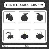 encuentra el juego de sombras correcto con farkleberry. hoja de trabajo para niños en edad preescolar, hoja de actividades para niños vector