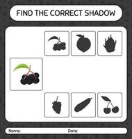 Find the correct shadows game with elderberry. worksheet for preschool kids, kids activity sheet vector