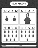 How many counting game with grim reaper. worksheet for preschool kids, kids activity sheet vector