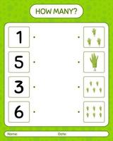 How many counting game with zombie's hand. worksheet for preschool kids, kids activity sheet vector