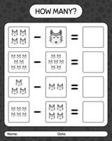 How many counting game with wolf. worksheet for preschool kids, kids activity sheet vector