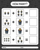 How many counting game with house. worksheet for preschool kids, kids activity sheet vector