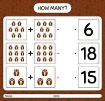 How many counting game with owl. worksheet for preschool kids, kids activity sheet vector