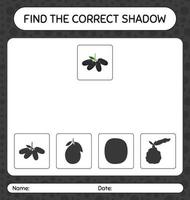 encuentra el juego de sombras correcto con jambolan. hoja de trabajo para niños en edad preescolar, hoja de actividades para niños vector