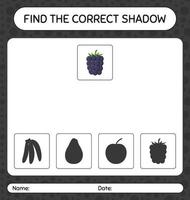 encuentra el juego de sombras correcto con blackberry. hoja de trabajo para niños en edad preescolar, hoja de actividades para niños vector