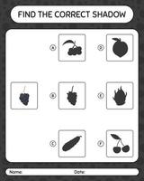 encuentra el juego de sombras correcto con dewberry. hoja de trabajo para niños en edad preescolar, hoja de actividades para niños vector