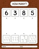 How many counting game with scythe. worksheet for preschool kids, kids activity sheet vector