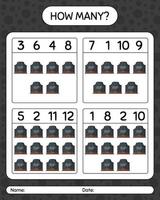 How many counting game with tombstone. worksheet for preschool kids, kids activity sheet vector