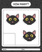 How many counting game with cat. worksheet for preschool kids, kids activity sheet vector