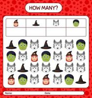 How many counting game with halloween icon. worksheet for preschool kids, kids activity sheet vector