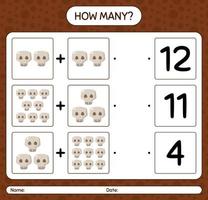 How many counting game with skull. worksheet for preschool kids, kids activity sheet vector