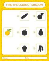 Find the correct shadows game with yuzu. worksheet for preschool kids, kids activity sheet vector