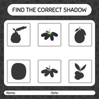 Find the correct shadows game with jambolan. worksheet for preschool kids, kids activity sheet vector