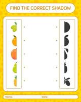 Find the correct shadows game with fruits. worksheet for preschool kids, kids activity sheet vector