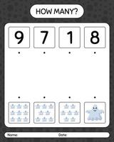 How many counting game with ghost. worksheet for preschool kids, kids activity sheet vector
