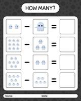 How many counting game with ghost. worksheet for preschool kids, kids activity sheet vector