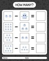 How many counting game with ghost. worksheet for preschool kids, kids activity sheet vector