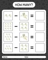 How many counting game with ghost. worksheet for preschool kids, kids activity sheet vector