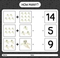 How many counting game with ghost. worksheet for preschool kids, kids activity sheet vector