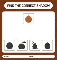 encuentra el juego de sombras correcto con la manzana de terciopelo. hoja de trabajo para niños en edad preescolar, hoja de actividades para niños vector